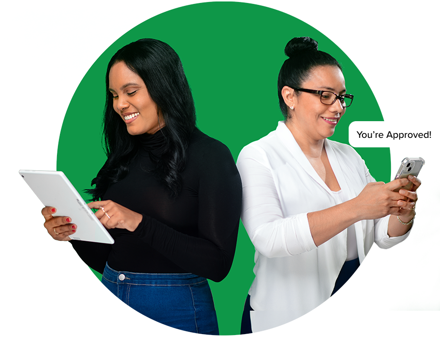 Two women with mobile devices