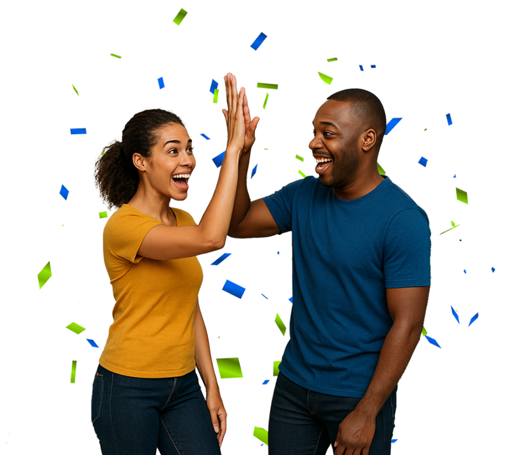 Couple celebrates after getting loan with a high five